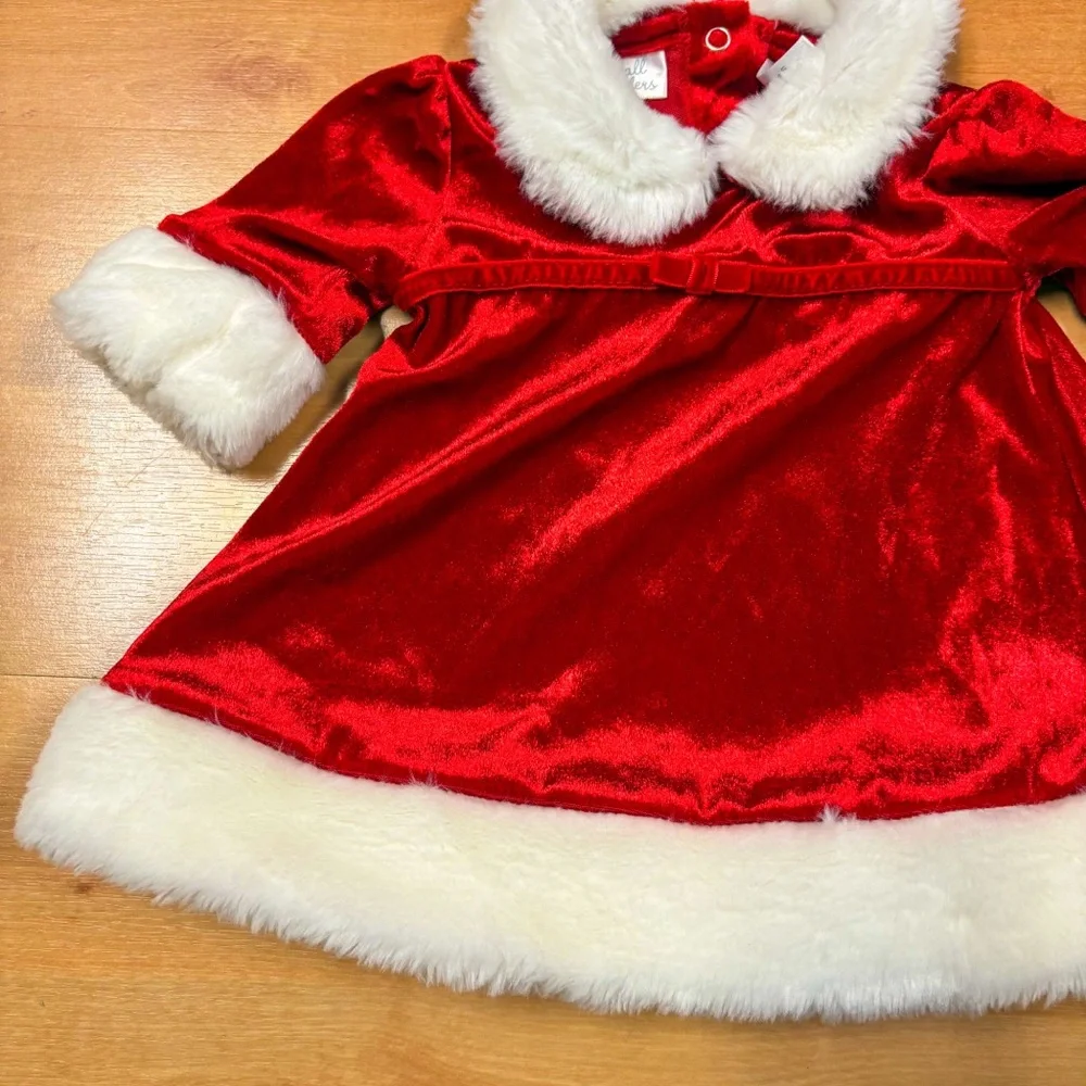 Small Wonders Red & White Velvet Santa Claus Christmas Dress & Bonnet 0-3M